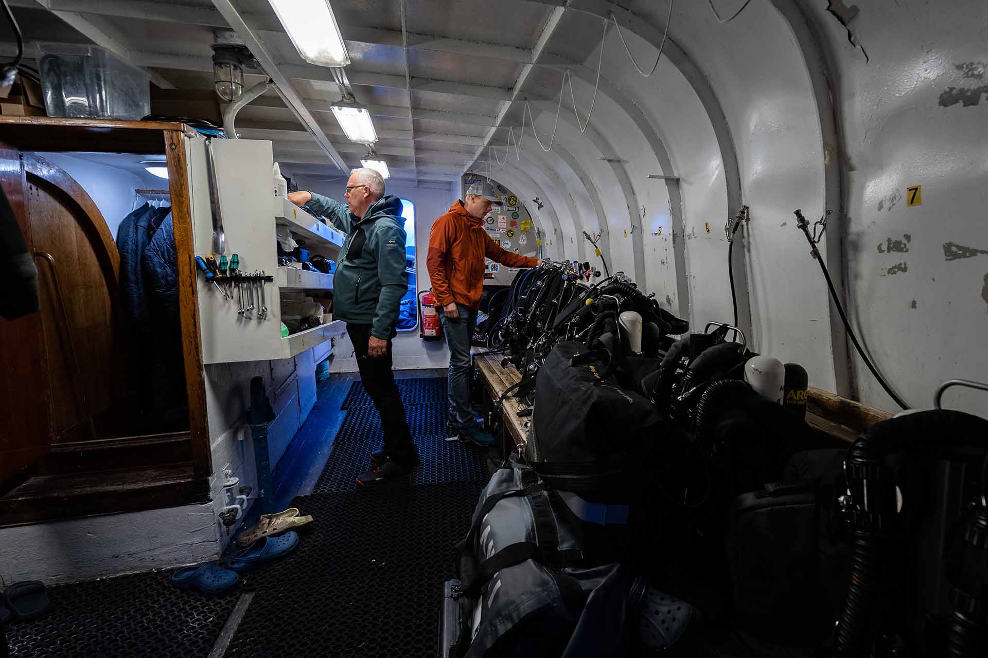 MS Galten Shelter deck full of diving gear for wreck diving in Narvik